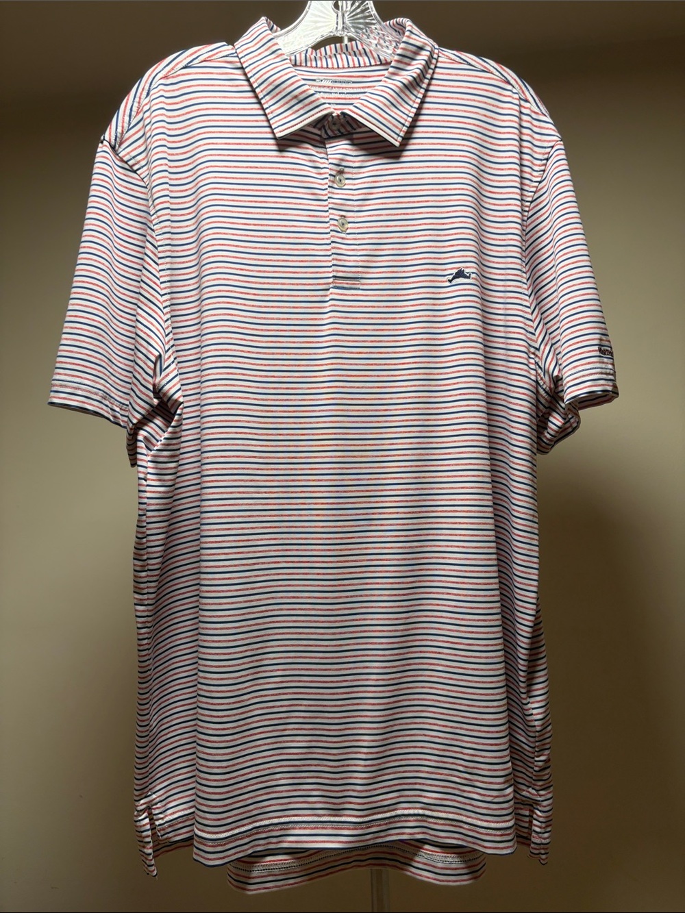 Vineyard Vines Men’s White Polo with Navy & Red Stripes XL